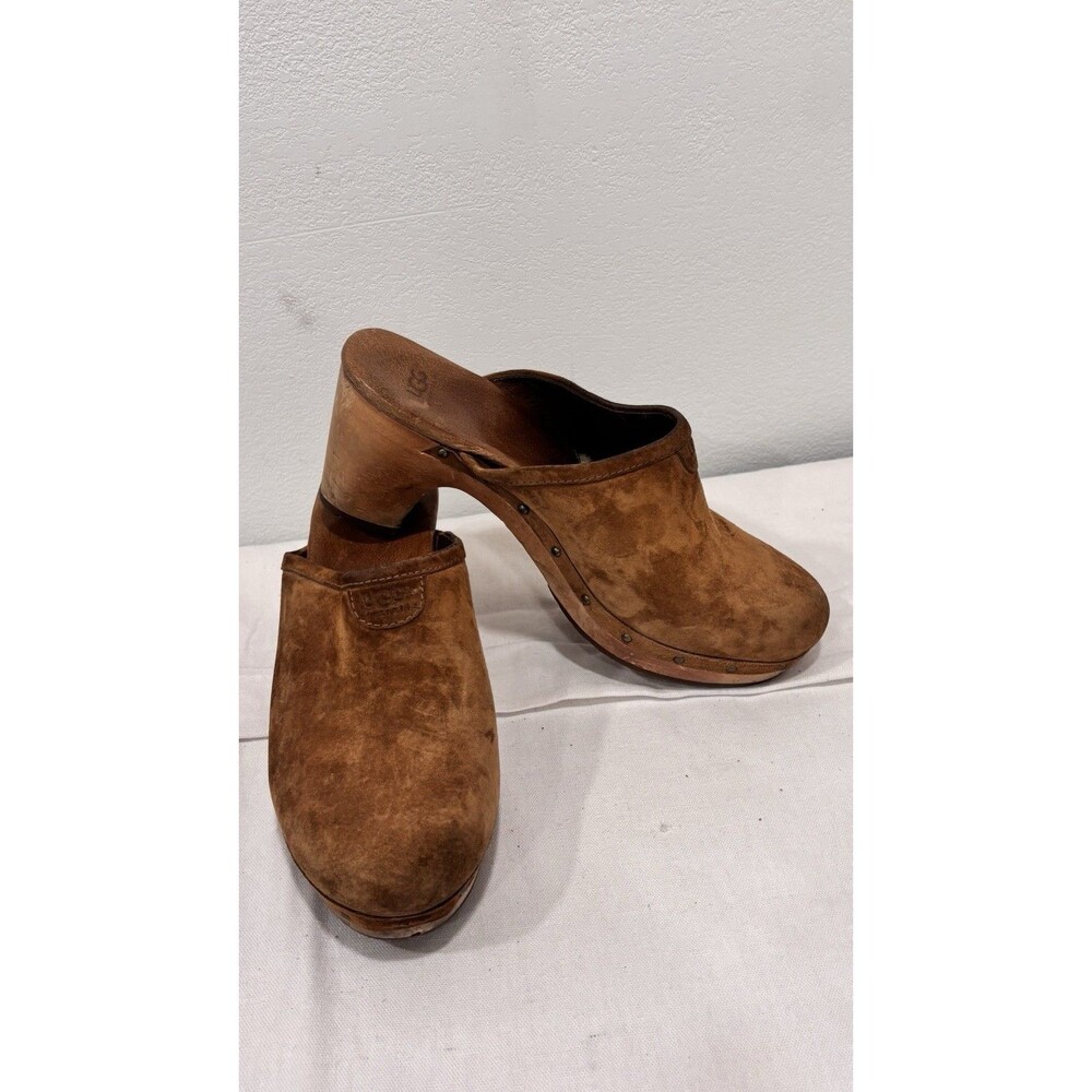 UGG Australia Womens Abbie Suede Slip-On Heeled Clogs Brown Size 8